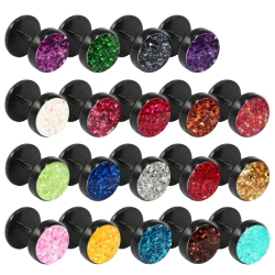 Fake Plug Ohrstecker schwarz Glitterline in verschiedenen Farben und Groessen