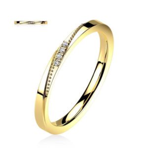 Goldener Ring schmal mit Kristallen und Zierleiste aus Edelstahl