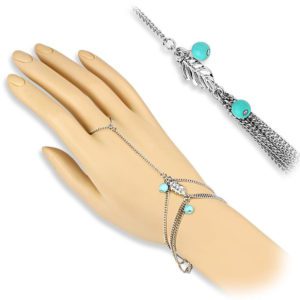 Handkette Bead & Blatt Silber Messing Damen