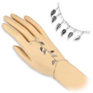 Handkette Blaetter Charms Silber Messing Damen