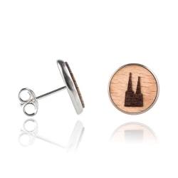 Holzohrstecker Edelstahl mit Koelner Dom in Buchenholz
