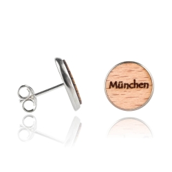 Holzohrstecker Edelstahl Muenchen in Buchenholz
