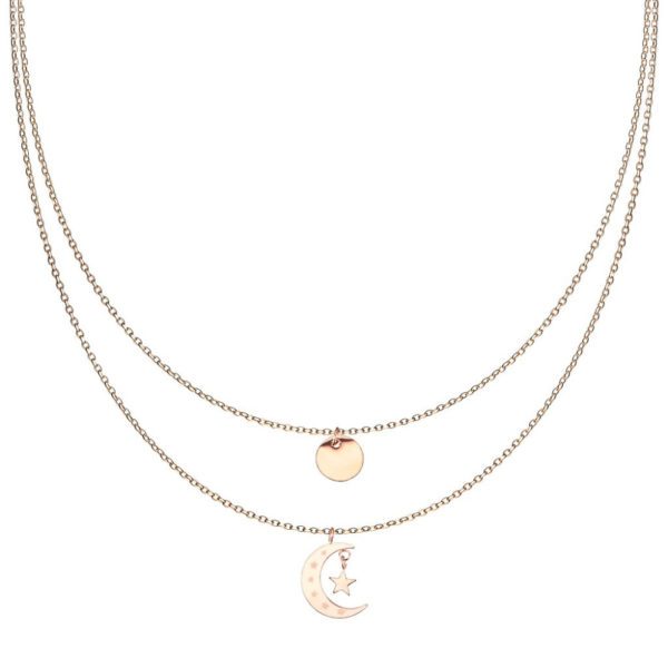 Kette Doppelkette Plaettchen, Mond und Sterne rosegold aus Edelstahl Damen