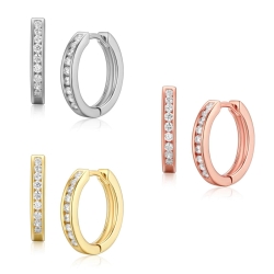 925 Sterling Silber Klappcreolen Ohrringe vergoldet 17mm mit Zirkonia
