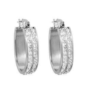 Kristall-Creolen oval silber aus Edelstahl fuer Damen