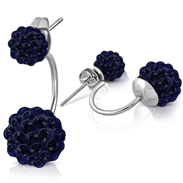 Ohrringe Shamballa dunkelblau Silber aus Edelstahl Damen