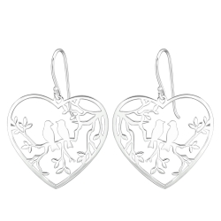 925 Sterling Silber Ohrhaken Ohrhaenger Voegel auf Ast im Herz