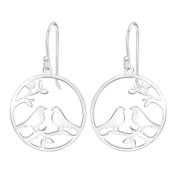 925 Sterling Silber Ohrhaken Ohrhaenger Voegel auf Ast im Kreis