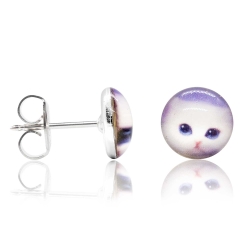 Ohrstecker 925 Sterling Silber mit weisser Katze