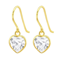 925 Sterling Silber Ohrhaken Ohrhaenger vergoldet mit transparentem Zirkonia-Herz