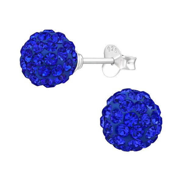 Ohrstecker Discokugel Blau Silber Multikristall aus .925 Sterling Silber
