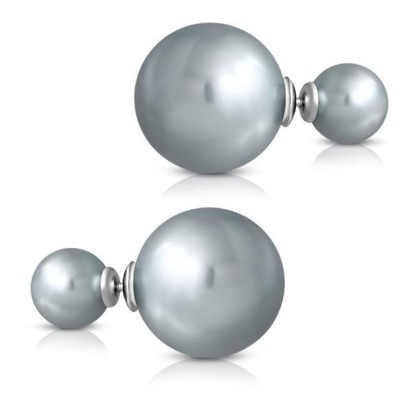 Ohrstecker Doppelperlen Grau aus Edelstahl Damen