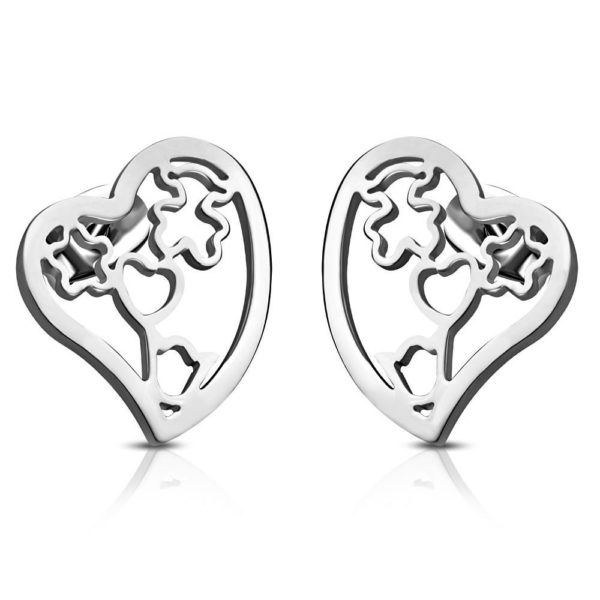 Ohrstecker durchbrochenes Herz silber aus Edelstahl fuer Damen