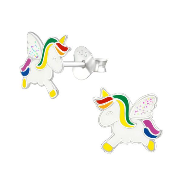 Ohrstecker gefluegeltes Glitzer-Einhorn aus .925 Silber Kinder