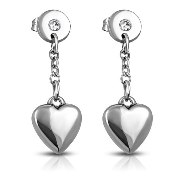 Ohrstecker mit Anhaenger Herzen Silber aus Edelstahl Unisex