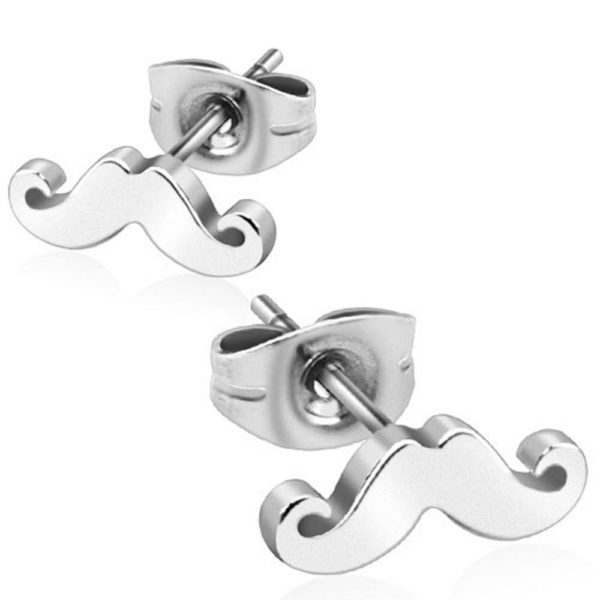 Ohrstecker Mustache silber aus Edelstahl Unisex