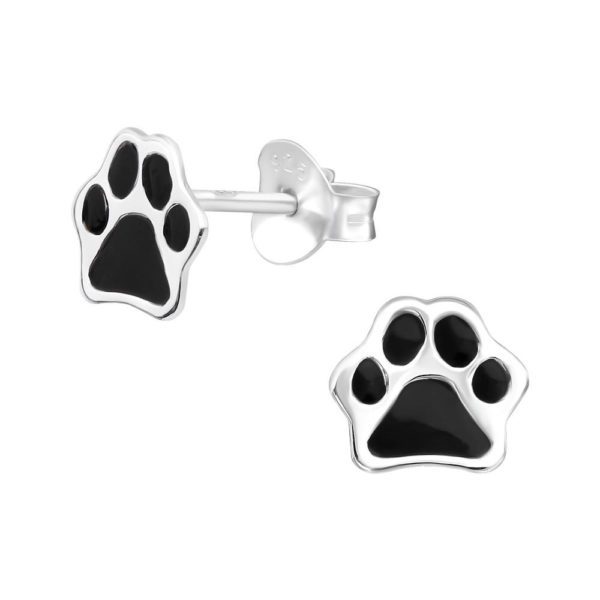 Ohrstecker Pfoetchen schwarz aus .925 Silber Damen