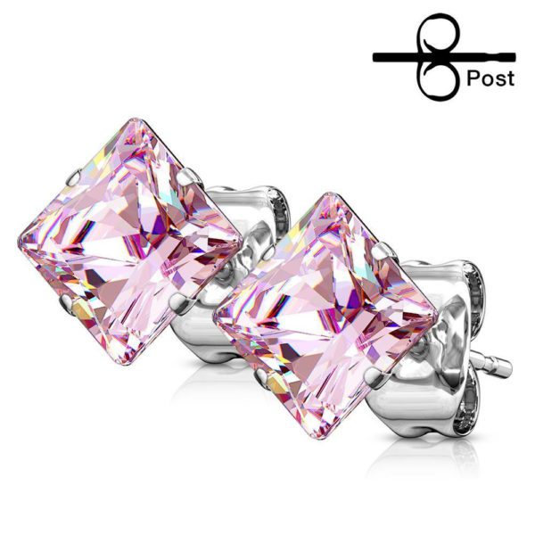 Ohrstecker pinker Kristall Silber aus Edelstahl Unisex