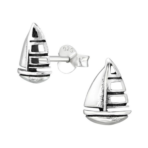 Ohrstecker Segelboot oxidiert aus massivem .925 Sterling Silber Damen