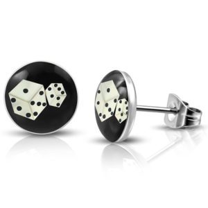 Ohrstecker Wuerfel Lucky Dice Schwarz-Silber aus Edelstahl Unisex