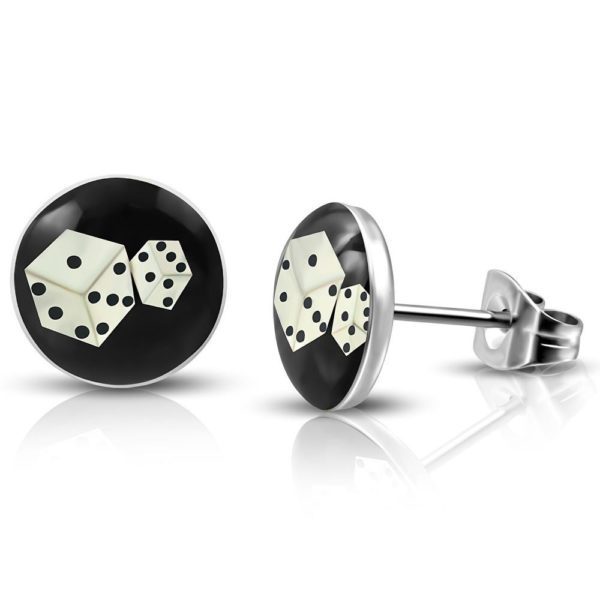 Ohrstecker Wuerfel Lucky Dice Schwarz-Silber aus Edelstahl Unisex