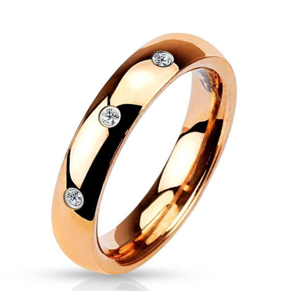 Ring 3 Kristalle Rosegold aus Edelstahl Damen