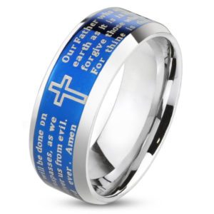 Ring Gebetstext und Kreuz Silber aus Edelstahl Herren