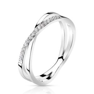 Ring gekreuzte Ringschiene mit Kristallen Edelstahl Damen 49-60