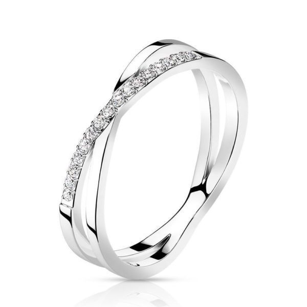 Ring gekreuzte Ringschiene mit Kristallen Edelstahl Damen 49-60