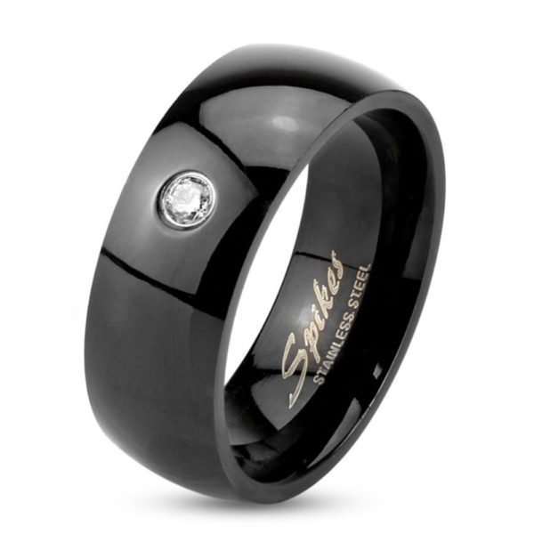Ring Kristalle klassisch Schwarz aus Edelstahl Unisex