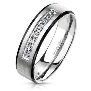 Ring Paare Silber mit schwarzen AuÃƒÂŸenringen und Kristallen aus Edelstahl Unisex