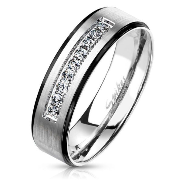 Ring Paare Silber mit schwarzen AuÃƒÂŸenringen und Kristallen aus Edelstahl Unisex
