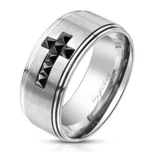 Ring schwarzes Kristallkreuz aus Edelstahl Herren