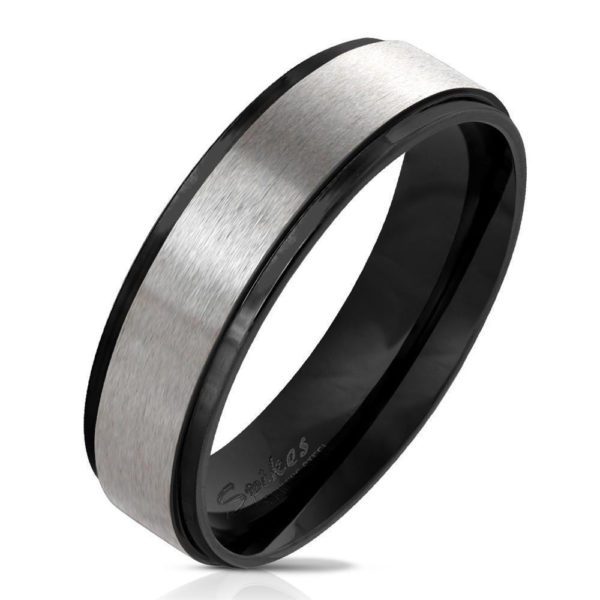 Ring Silber gebuerstet mit schwarzen AuÃƒÂŸenringen