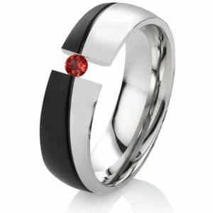 Damenring Edelstahl DE100 mit Granat ROT