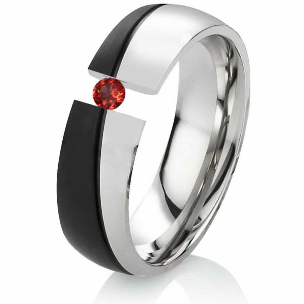 Damenring Edelstahl DE100 mit Granat ROT