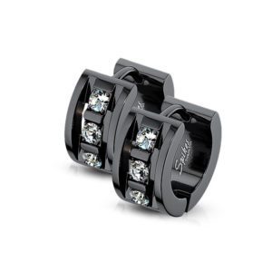 Schwarz - Creolen mit Kristall -Inlay aus Edelstahl Unisex