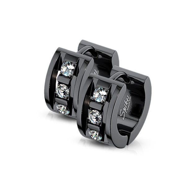 Schwarz - Creolen mit Kristall -Inlay aus Edelstahl Unisex
