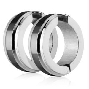 Schwarz - Creolen mit Mittelring Silber aus Edelstahl Unisex