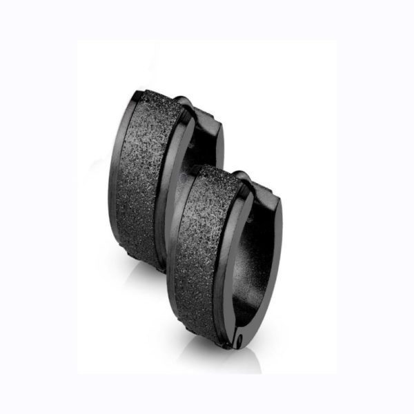 Schwarz - Creolen sand-gestrahlt 4mm aus Edelstahl Damen