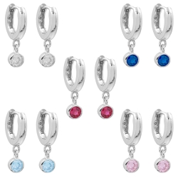 925 Sterling Klappcreolen Ohrringe 12mm mit Zirkonia in verschiedenen Farben