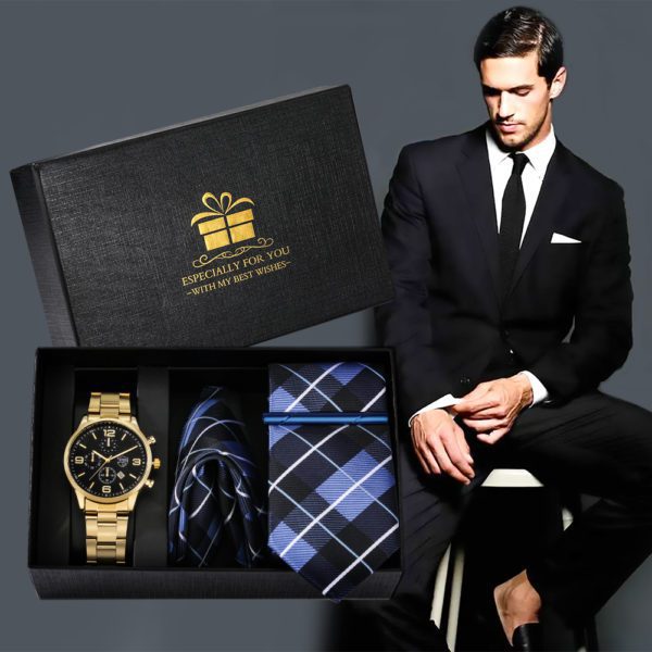 Uhren-Geschenk-Set-Uhr-Krawatte-Einstecktuch #01