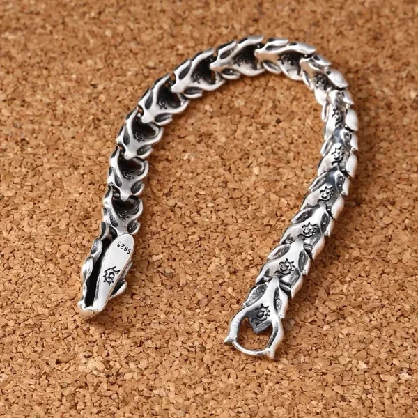 12mm Breite Echt Silber Retro Klassische Drachen Links Armbänder Für Mann Männlichen S925 Sterling Silber Vintage Armband Edlen Schmuck – Bild 4