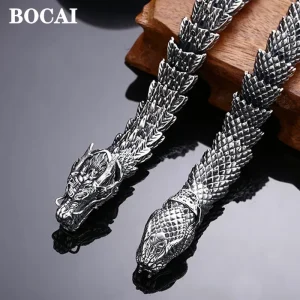 BOCAI Neue 100% S925 Silber Herrschsüchtige männer Armband Dicken Drachen Python Trendy Persönlichkeit Vintage-Schmuck Zubehör