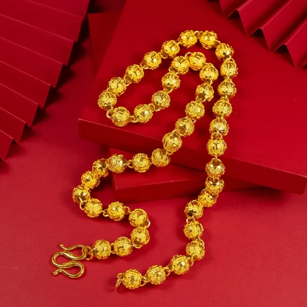 Echte 24 Karat Gold Oliven perle hohle Halsketten für Männer Frauen Luxus Sand Gold Anhänger Kette Schmuck Hochzeit Geburtstags geschenke – Bild 2