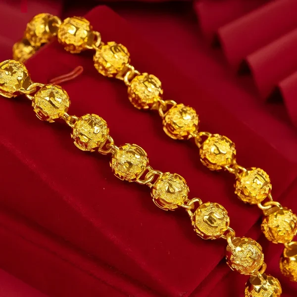 Echte 24 Karat Gold Oliven perle hohle Halsketten für Männer Frauen Luxus Sand Gold Anhänger Kette Schmuck Hochzeit Geburtstags geschenke – Bild 4