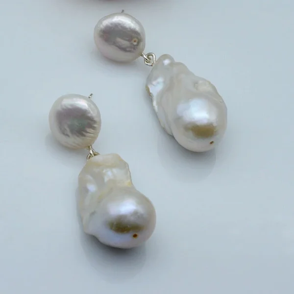 Frauen Ohrringe Weiß Übergroßen Natürliche Perle Design Ohrringe Barock Anhänger Doppel Perlen Vintage Perle Ohrringe Freies Verschiffen – Bild 5
