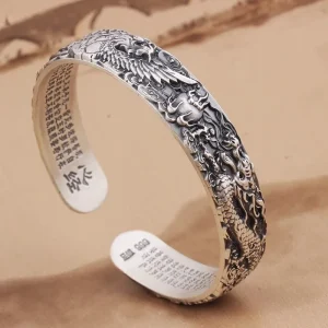 Hx Armreifen Frauen Retro Drachen und Phoenix geprägt Herz Sutra dominierende breite Version solide Öffnung Armreifen Schmuck