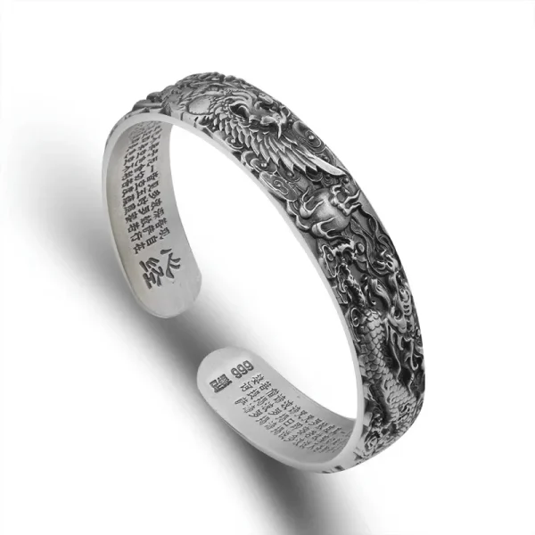 Hx Armreifen Frauen Retro Drachen und Phoenix geprägt Herz Sutra dominierende breite Version solide Öffnung Armreifen Schmuck – Bild 6