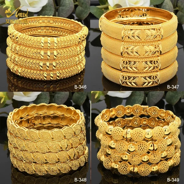 Luxus Dubai Gold Farbe Armreifen Für Frauen 24K Gold Überzogene Indische Afrikanische Armbänder Charme Hochzeit Äthiopischen Arabisch Hand Schmuck